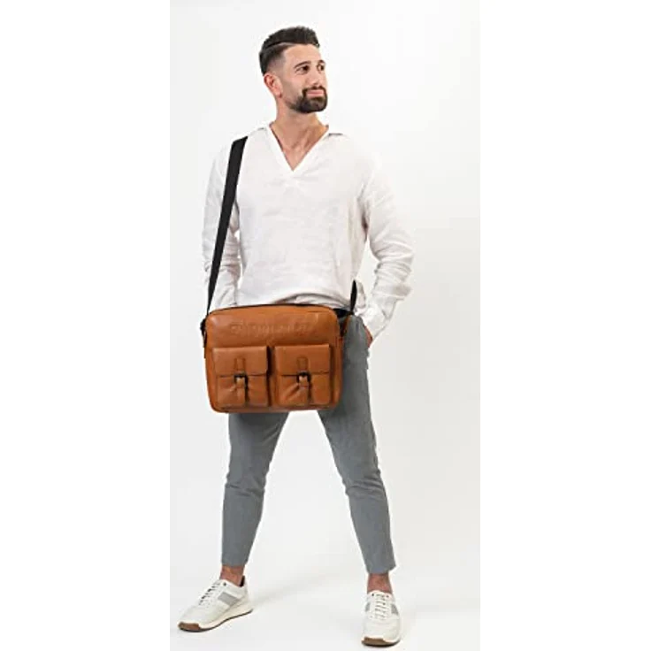 Farmhood Memphis Aktentasche Messenger aus 100% Leder, 38 cm mit Laptopfach, braun – Bild 3