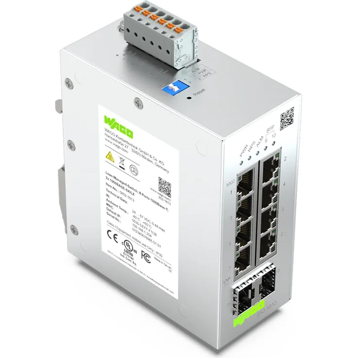 Wago Lean-Managed-Switch 852-1813, 8-Port 1000BASE-T Ethernet Switch mit PoE, DIN-Schienenmontage, IP30