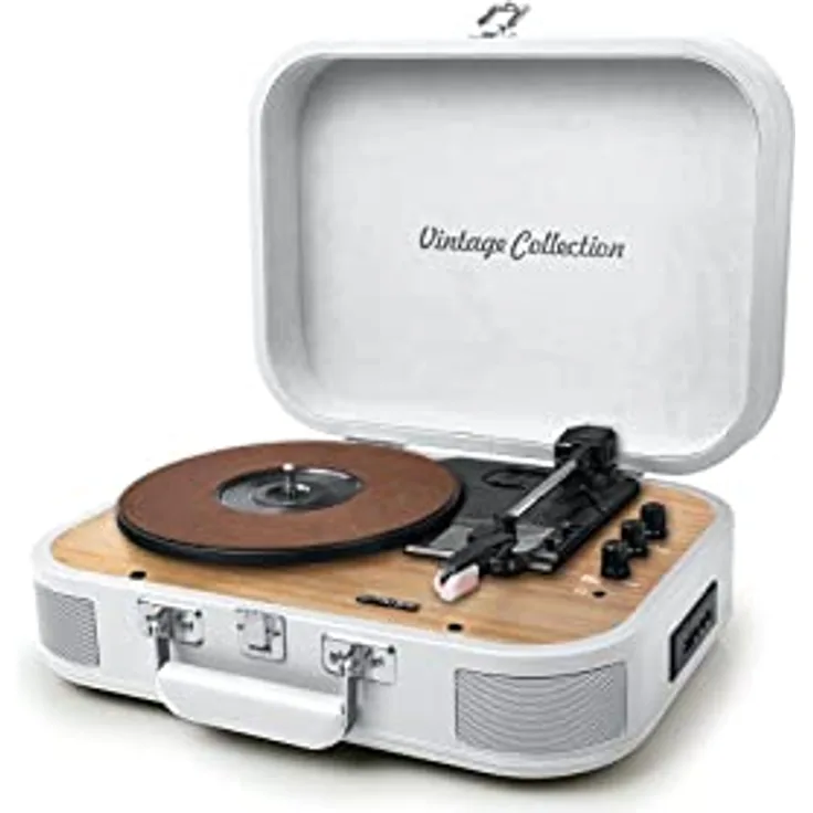 MUSE MT-201 WW Plattenspieler mit Bluetooth, eingebaute Stereo Lautsprecher und USB (RCA-Ausgang, AUX-Eingang, Kopfhöreranschluss), weiß, 325945