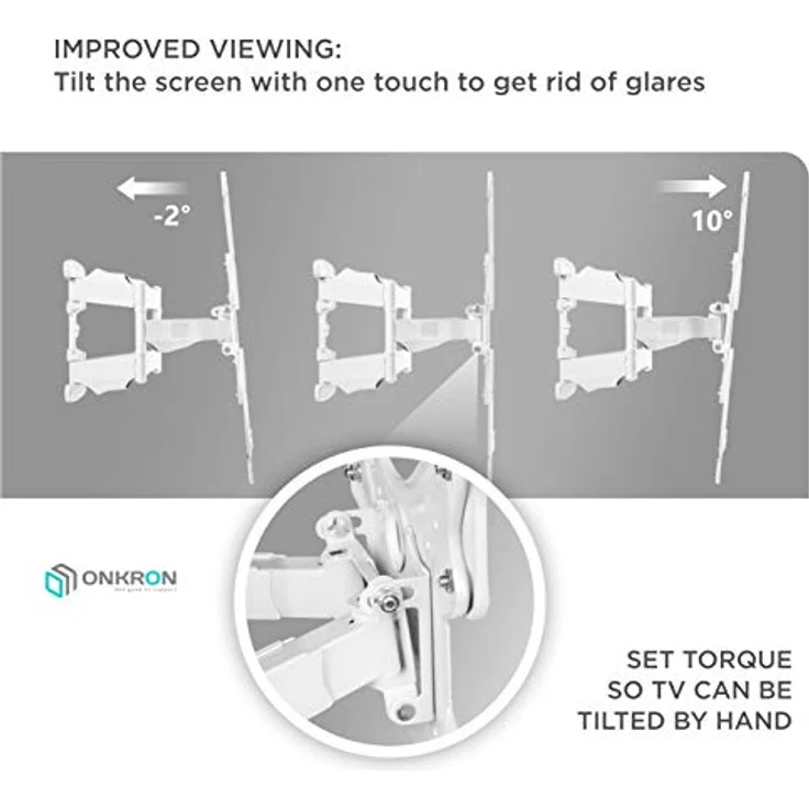 ONKRON TV Wandhalterung schwenkbar neigbar für 37-70 Zoll Flach&Curved LED Bildschirm bis zu 36,4 kg min VESA 100x100 Wandhalterung Fernseher max 400x400 mm/Fernseher Halterung Weiß M5-W – Bild 5