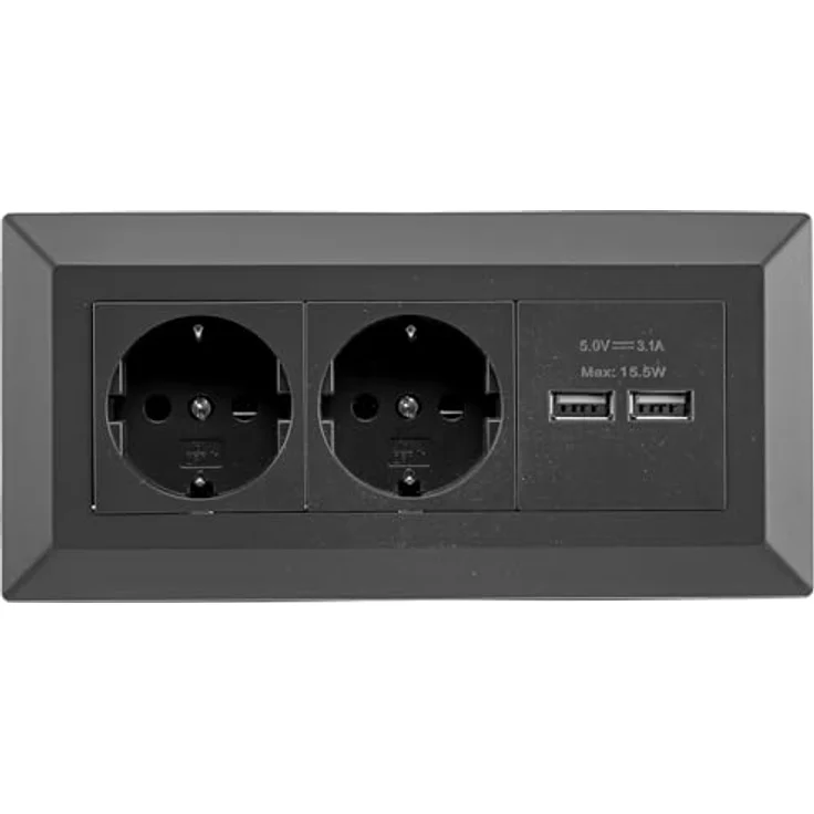 ChiliTec Steckdosenblock Ecksteckdose 2-fach Schwarz, 2x USB-A 3,1A, erhöhter Berührungsschutz – Bild 3