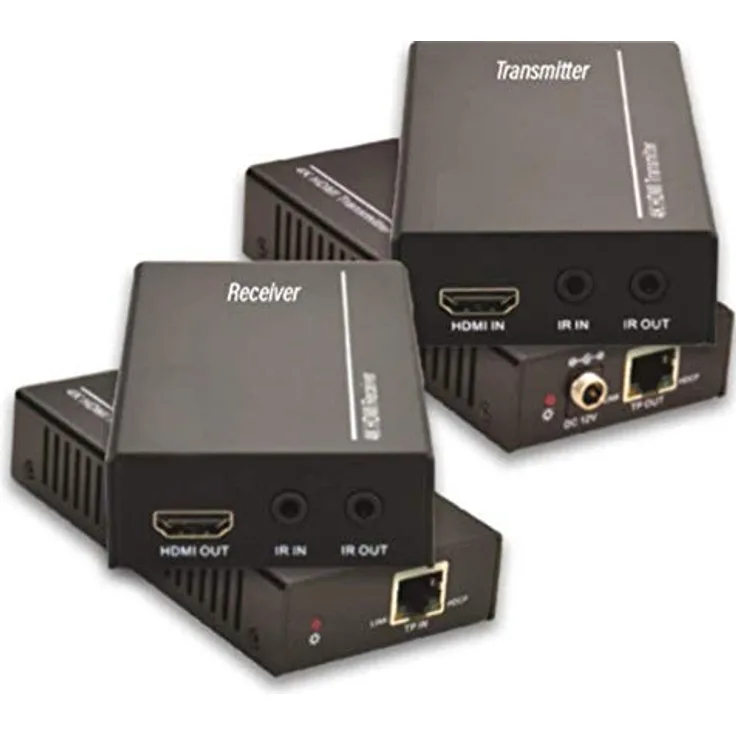 Vivolink HDBaseT Extender Set VL120007, 4K Transmitter/Receiver HDMI mit bis zu 70m Reichweite, KVM Switch, Schwarz