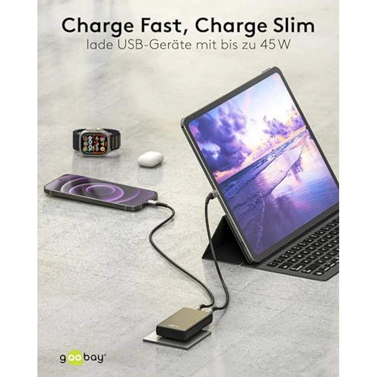 Goobay USB-C PD GaN Dual-Schnellladegerät 45 W, ultraflaches 90°-Design, Schwarz – Bild 6