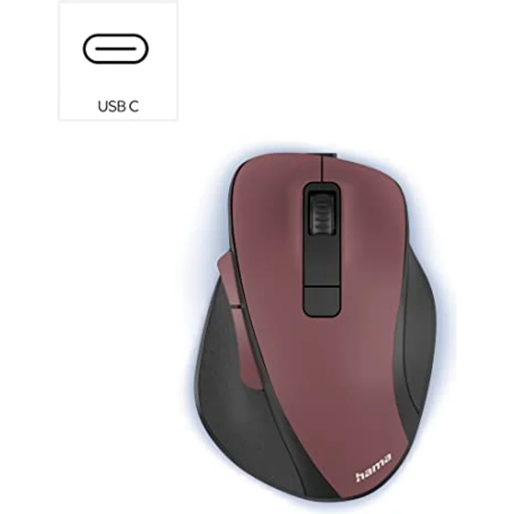 Hama ergonomische Maus (Funkmaus, 6 Tasten, 2,4GHz, BlueWave, 800/1200/1600dpi, optische Maus kabellos, wireless, Maus ergonomisch, Computermaus, für Laptop/PC, Akku, Rechtshänder) bordeaux rot – Bild 2