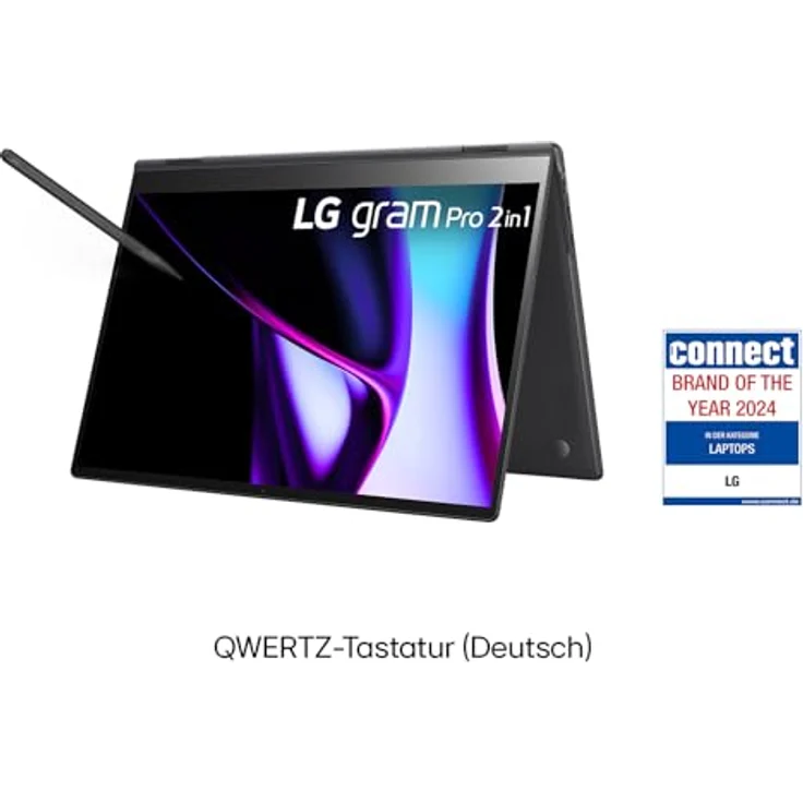 2024 LG gram Pro 16 Zoll 2in1 Notebook 16T90SP-K.AA78G - 1399g Intel Core Ultra7 Laptop (16GB RAM, 1TB Dual SSD, 20,5h Akkulaufzeit, OLED Touch Panel, LG Stylus Pen, Win 11 Home) - Schwarz – Bild 2