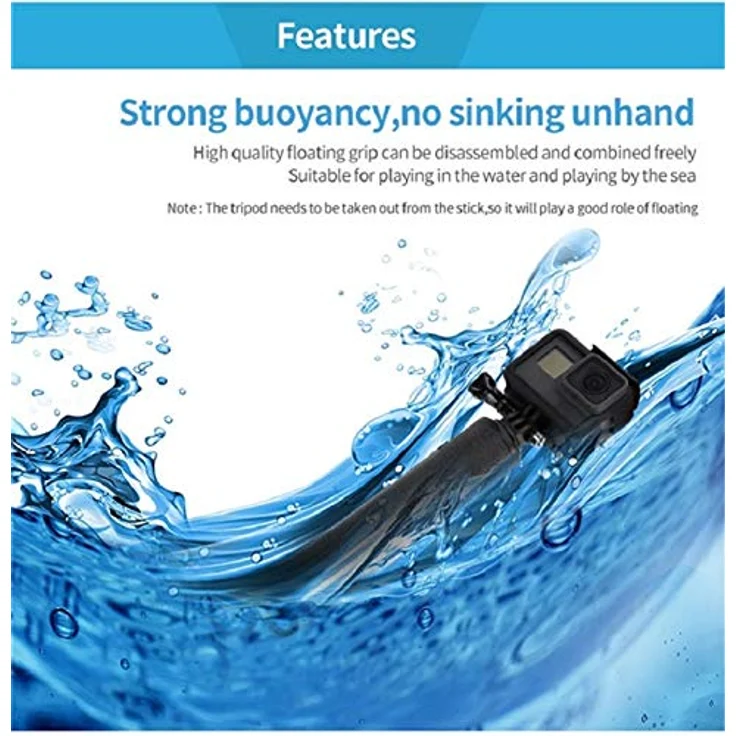 TELESIN Wasserdichter Selfie-Stick für GoPro Hero 9/8/7/6/5 DJI Osmo Action Xiaoyi Action Kamera mit schwimmendem Griff Einbeinstativ und Stativ – Bild 5