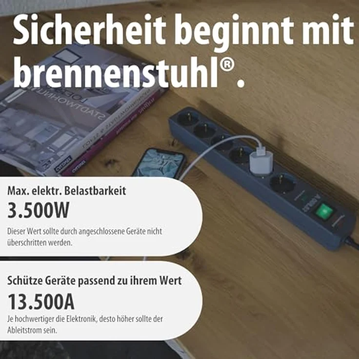 Brennenstuhl Steckdosenleiste 6-Fach mit 1,5m Kabel, Überspannungsschutz, anthrazit – Bild 5