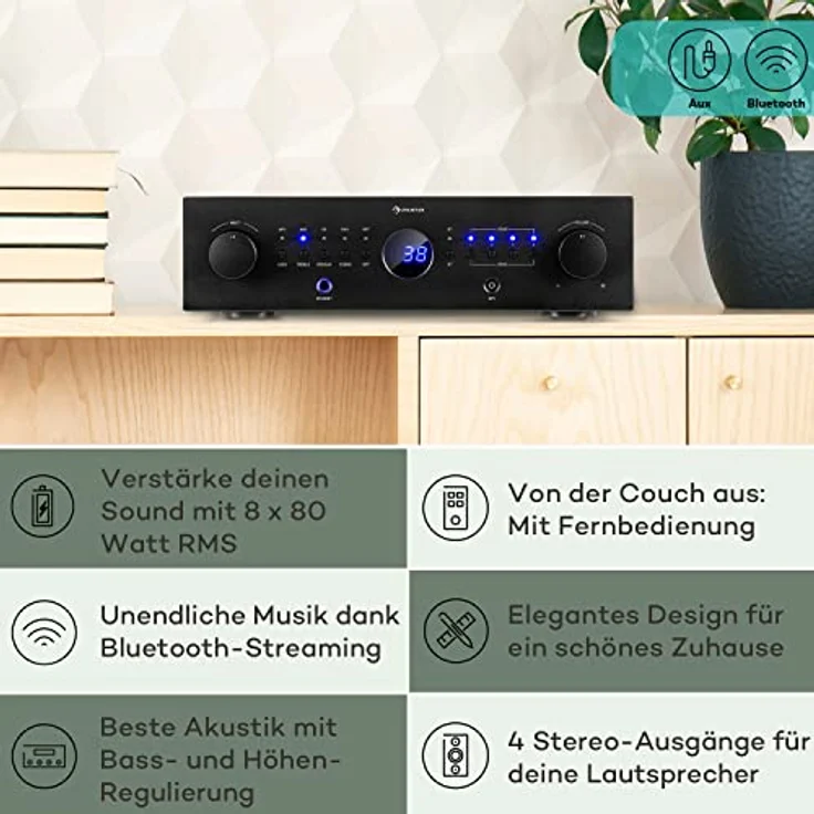 AMP-CD950 DG Digital-Multikanal-Verstärker 8x100W RMS BT Opt.-In Fernbedienung – Bild 2