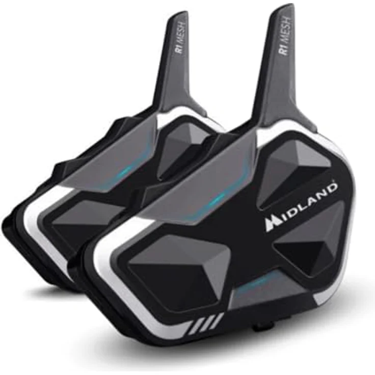 Midland C1585.01, Motorradintercom mit MESH- und Bluetooth-Technologie, wasserdicht IPX6, Reichweite 2000 m, 23 h Akkulaufzeit, Schwarz, Weiß – Bild 2
