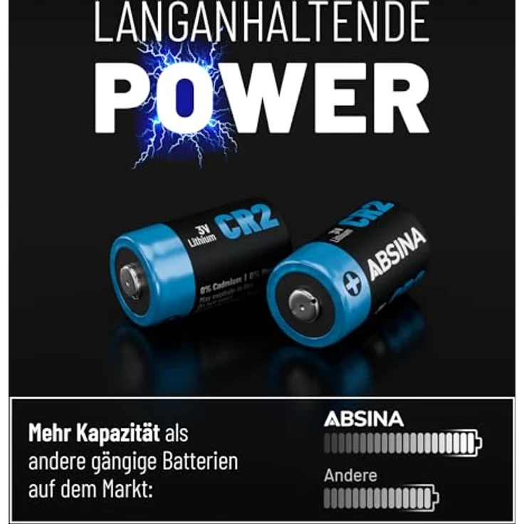 ABSINA CR2 Lithium Batterie 3V, 8er Pack mit 800 mAh Kapazität, ideal für Kameras und Taschenlampen – Bild 5