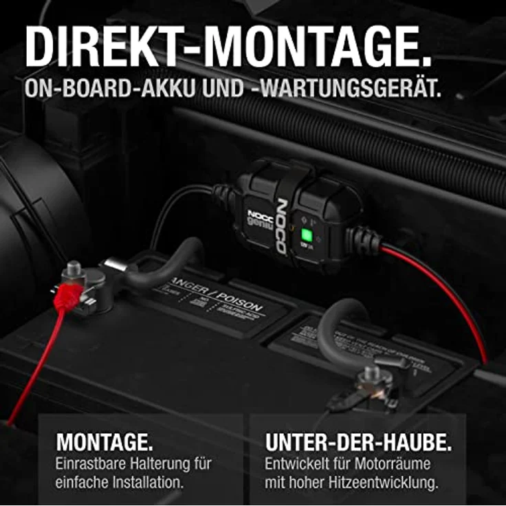 NOCO GENIUS2DEU Automatikladegerät 12V 2A, kompaktes und intelligentes Ladegerät für Blei-Säure-Batterien, IP65 Schutz – Bild 2