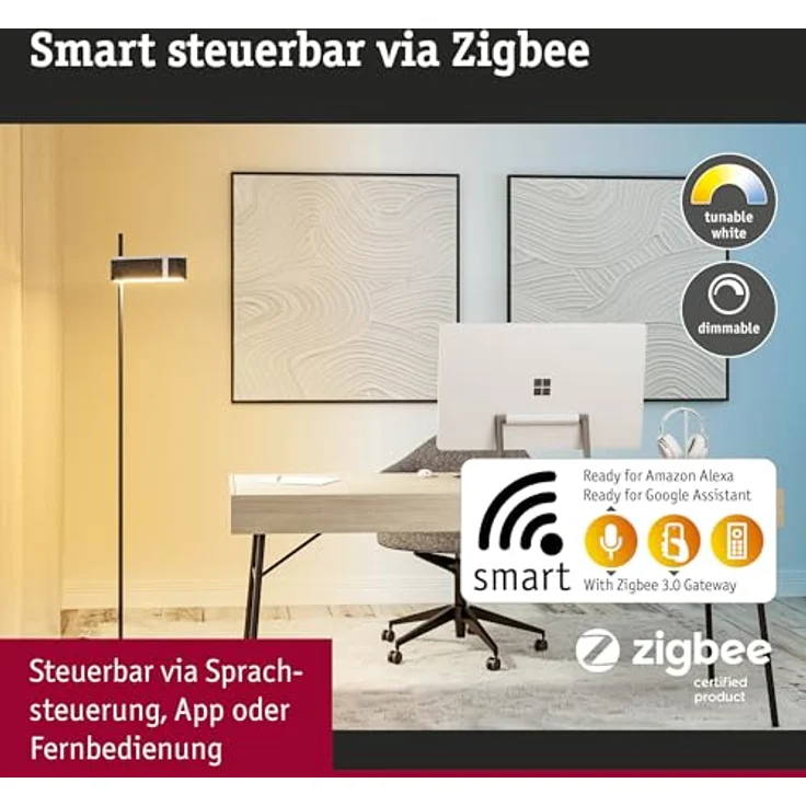 Paulmann Smart LED-Stehleuchte Jagun, anthrazit, ZigBee 3.0 mit Tunable White und schalldämpfendem Filzschirm, 151 cm – Bild 4