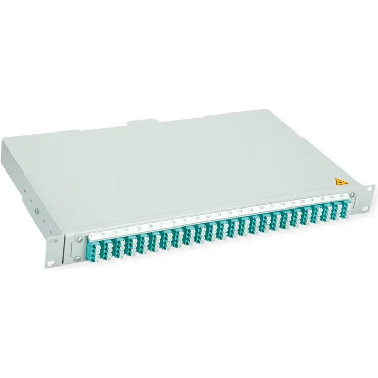 Telegärtner BASIS V LWL-Panel, 24x LC Quad Kupplungen, türkis, OM3, spleißfertig mit Pigtails