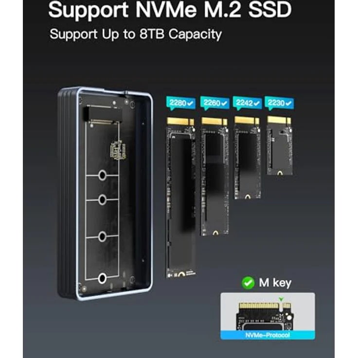 Inateck 40Gbps M.2 NVMe SSD-Gehäuse, Aluminium Festplattengehäuse, USB4.0/Thunderbolt 4, werkzeuglose Installation, unterstützt 2230/2242/2260/2280 SSDs, M-Key, FE2028 – Bild 5