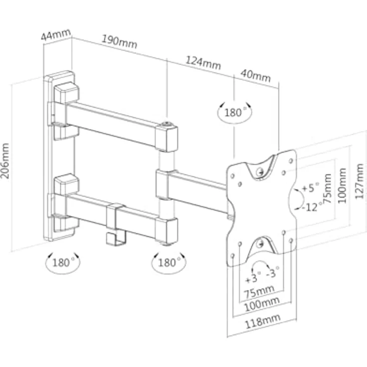 Deltaco Wandhalterung ARM-1204 für TV/Monitore (27", 20 kg), Schwarz, verstellbarer Schwenkarm und kippbare VESA-Halterung – Bild 6