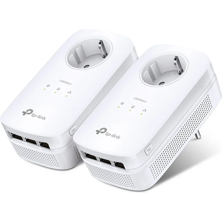 TP-Link TL-PA8030P KIT, Powerline Adapter Set mit 1200 Mbit/s, 3 Gigabit Ethernet-Ports und integrierter Durchschleifsteckdose