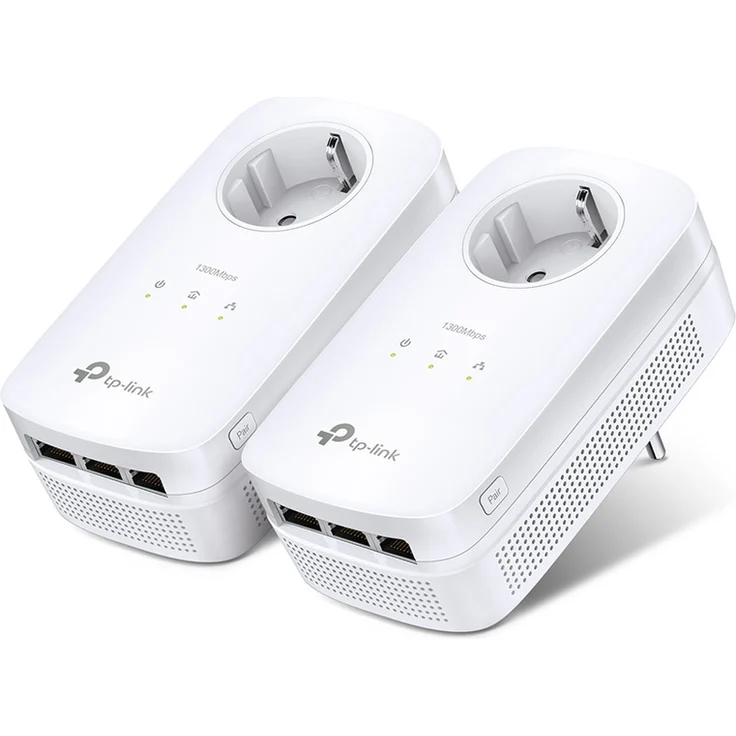 TP-Link TL-PA8030P KIT, Powerline Adapter Set mit 1200 Mbit/s, 3 Gigabit Ethernet-Ports und integrierter Durchschleifsteckdose