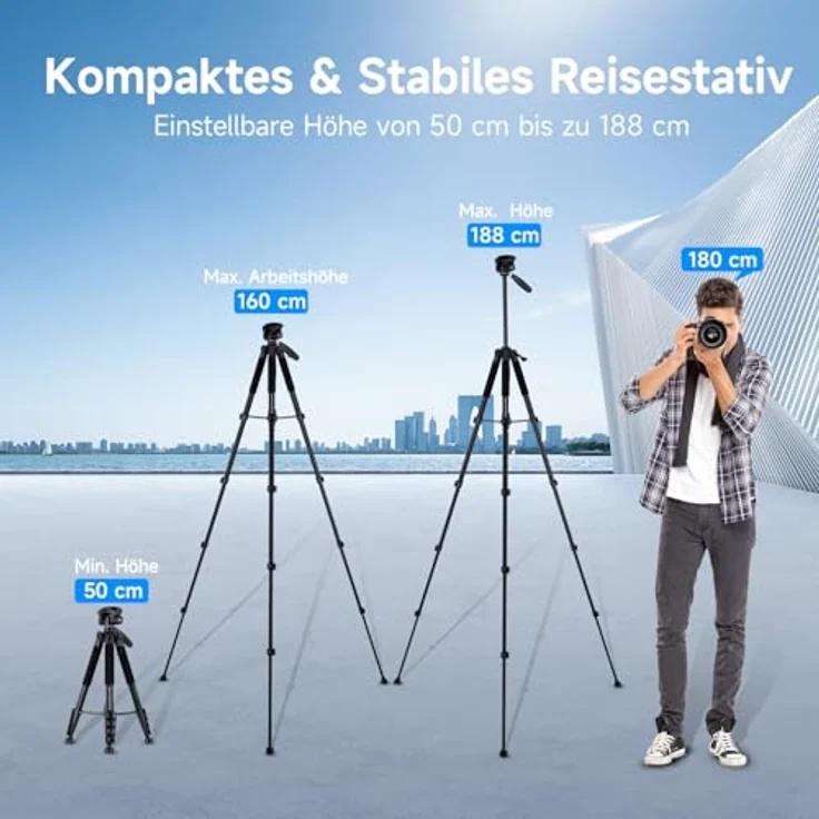 Rollei Compact Traveler Star S4 Kamerastativ, tragbar mit flexiblem Kopf und Zubehör – Bild 3