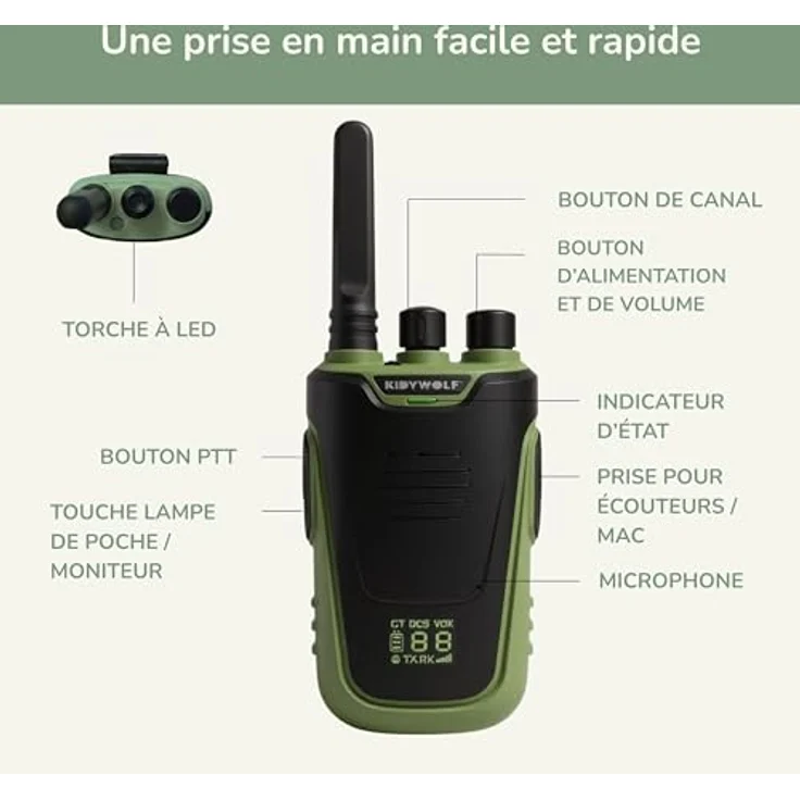 KIDYWOLF Walkie-Talkies mit Taschenlampe, Reichweite bis 6 km, grün/orange – Bild 3