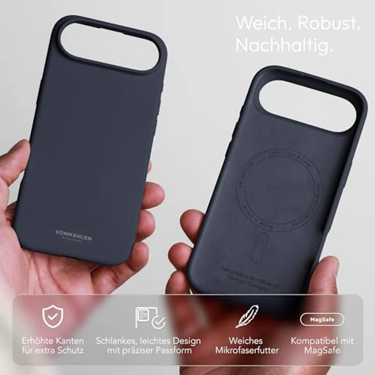 VONMÄHLEN Soft Silicone Case, Handyhülle aus recyceltem Material, kompatibel mit iPhone und MagSafe, mit Mikrofaserfutter und Kamera-Displayschutz, elegant schwarz – Bild 2