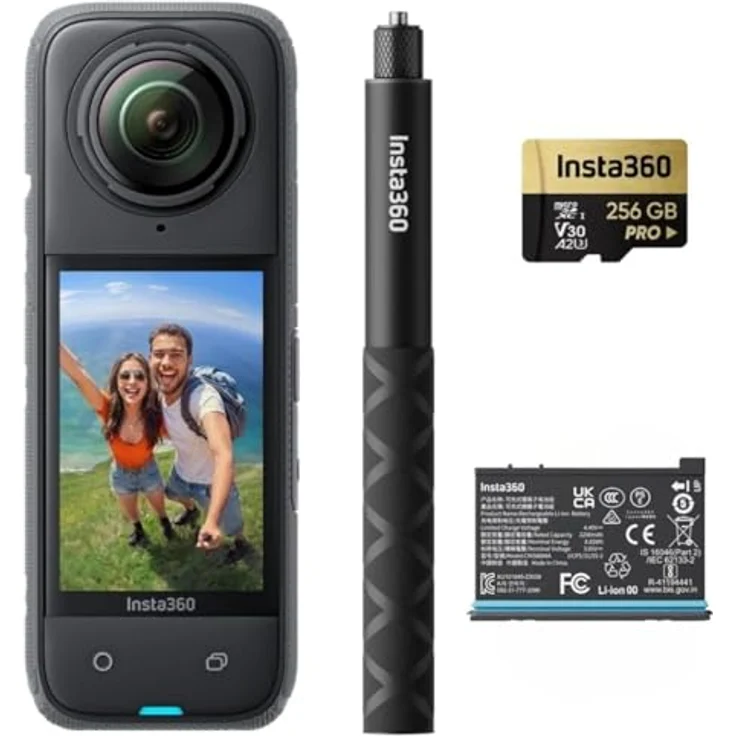 Insta360 X4 Adventure Bundle Action-Kamera, 360 Grad 8K, Weitwinkelvideo, 4K, abnehmbares Objektivschutz, 135 Min Akkulaufzeit, AI-Edition, Stabilisierung, blau – Bild 1