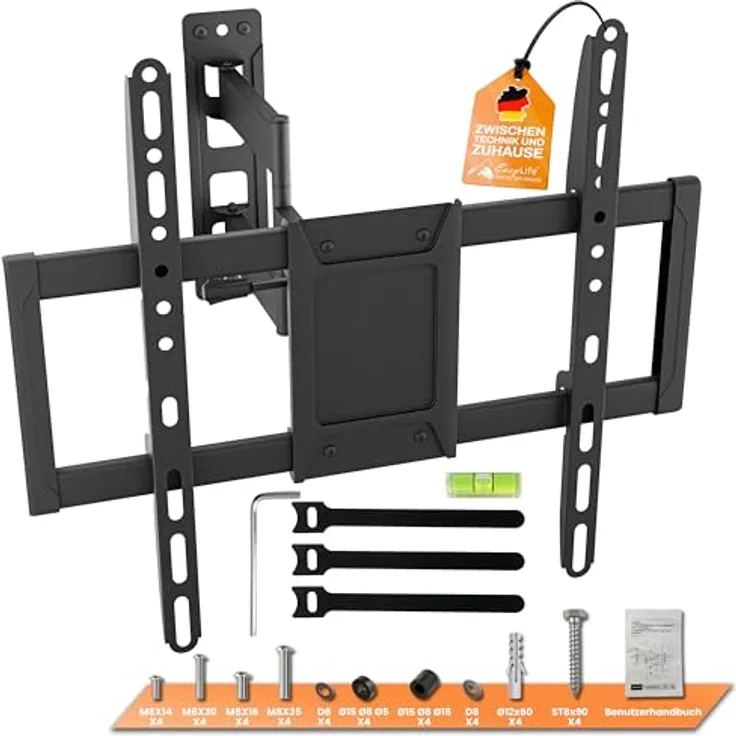 EasyLife ProMount HD75 Compact TV Wandhalterung, 32–75 Zoll, Heavy-Duty bis 50 kg, neigbar & schwenkbar, VESA 400x400, schwarz