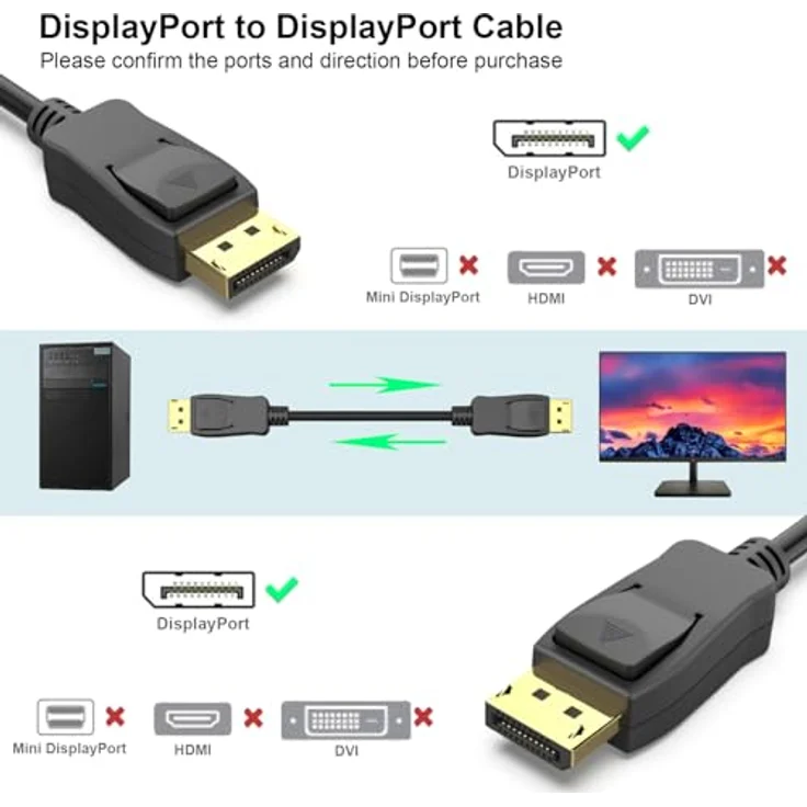 Benfei Displayport Kabel 1.83m HD 4K DisplayPort auf DisplayPort Kabel DP 1.2v Stecker zu Stecker Audio Video Adapterkabel für Neue HDTVs, Beamer Displays, Monitor, Grafikkarten und Apple, Vergoldete Kontakte mit Verriegelung 6ft - Preisvergleich – Bild 3
