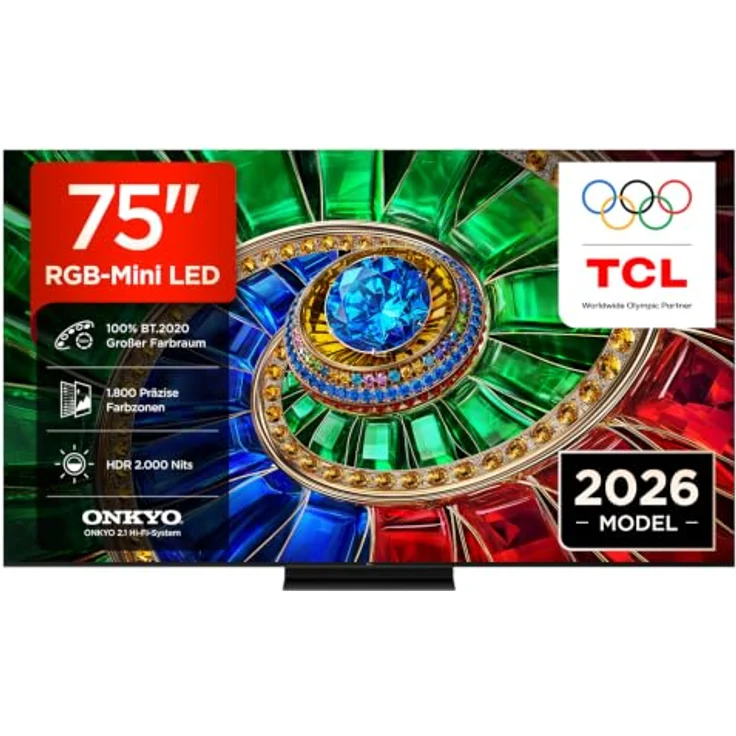 TCL RM7L 75RM7L, 75 Zoll 4K RGB Mini LED Smart-TV mit WLAN, Schwarz – Bild 1