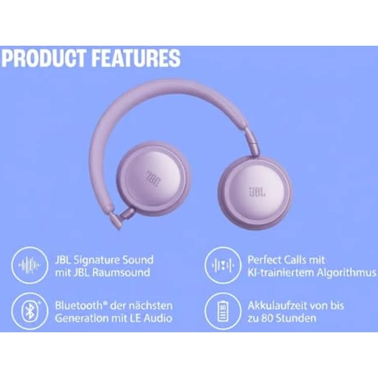 JBL Live 680NC, Kabellose On‑Ear‑Kopfhörer mit Adaptivem Noise Cancelling, Spatial Sound und JBL Pure Bass, Weiß – Bild 5