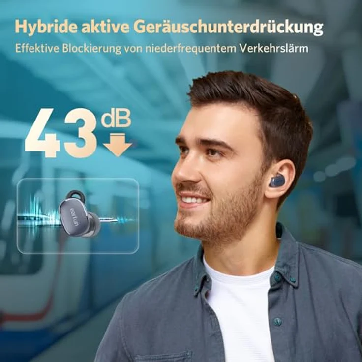 EarFun Free Pro 3 In Ear Bluetooth Kopfhörer mit Geräuschunterdrückung, Hi-Res Audio, Snapdragon Sound, aptX Adaptive, 6 Mikrofone HD Anrufe, Multipoint, 33H Akku, kabelloses Laden, Individueller EQ – Bild 4
