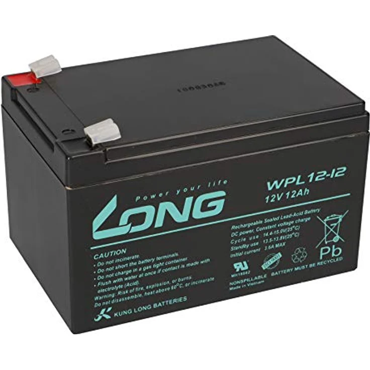Kung Long WPL12-12, 12V 12Ah Bleiakku, wartungsfreier AGM-Akku für Sicherheitstechnik, Brandmeldeanlagen, USV und Notstromanlagen – Bild 1