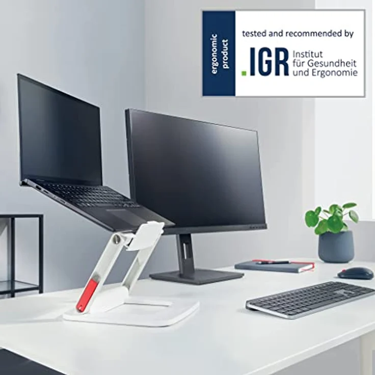 Leitz höhenverstellbarer Laptopständer mit mehreren Winkeln, für 13“ - 15“ Laptops, 6 voreingestellte Höhen- und Winkelkombinationen, kompakte Standfläche, Ergo-Sortiment, Weiß, 64240001 – Bild 4