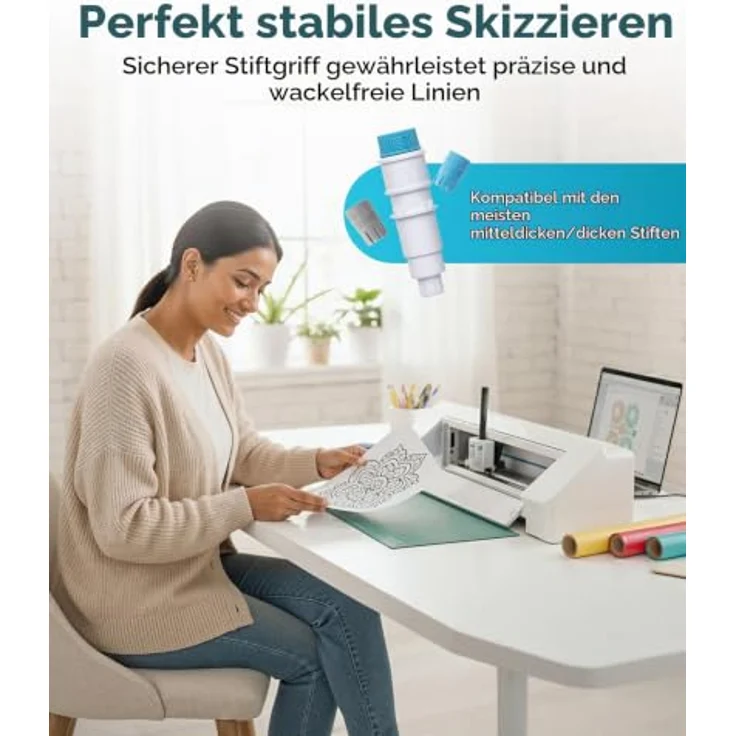 Silhouette PEN-HOLDER-C4, Universal-Stifthalter für CAMEO-4/5 & Portrait-3/4, mit 3 Kunststoffadaptern in Blau, Weiß und Grau – Bild 6