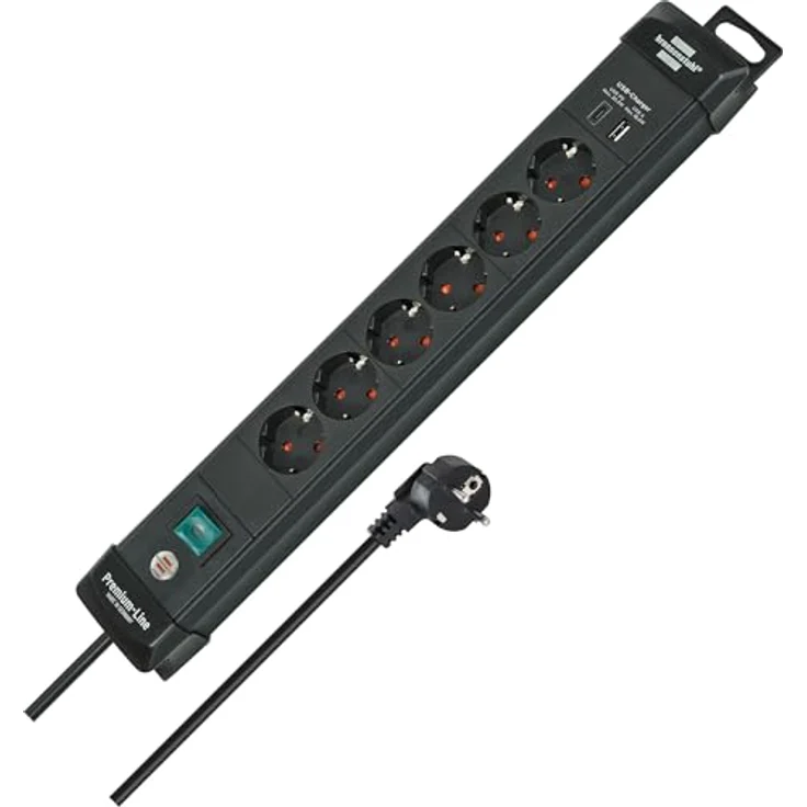 Brennenstuhl Premium-Line Steckdosenleiste 6-fach mit USB C PD 30W und USB A 18W (Schwarz, Made in Germany, 3m Kabel, Wandmontage) – Bild 1