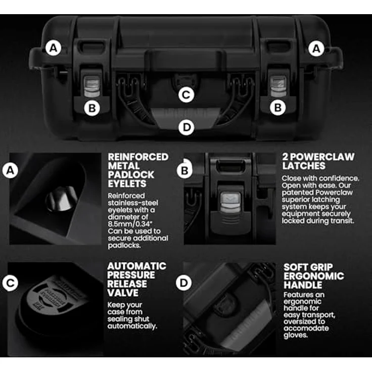 Nanuk Kunststoffkoffer 920, robuster Fotokoffer mit PowerClaw Verriegelungssystem, wasserdicht und staubdicht, Schwarz – Bild 5