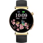 Knauermann NEO 2 (2025), Gold Rund Gesundheitsuhr Smartwatch mit EKG, HRV, Blutdruck, Schlafapnoe, Bluetooth und Silikonband Schwarz