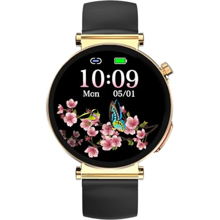 Knauermann NEO 2 (2025), Gold Rund Gesundheitsuhr Smartwatch mit EKG, HRV, Blutdruck, Schlafapnoe, Bluetooth und Silikonband Schwarz – Bild 1