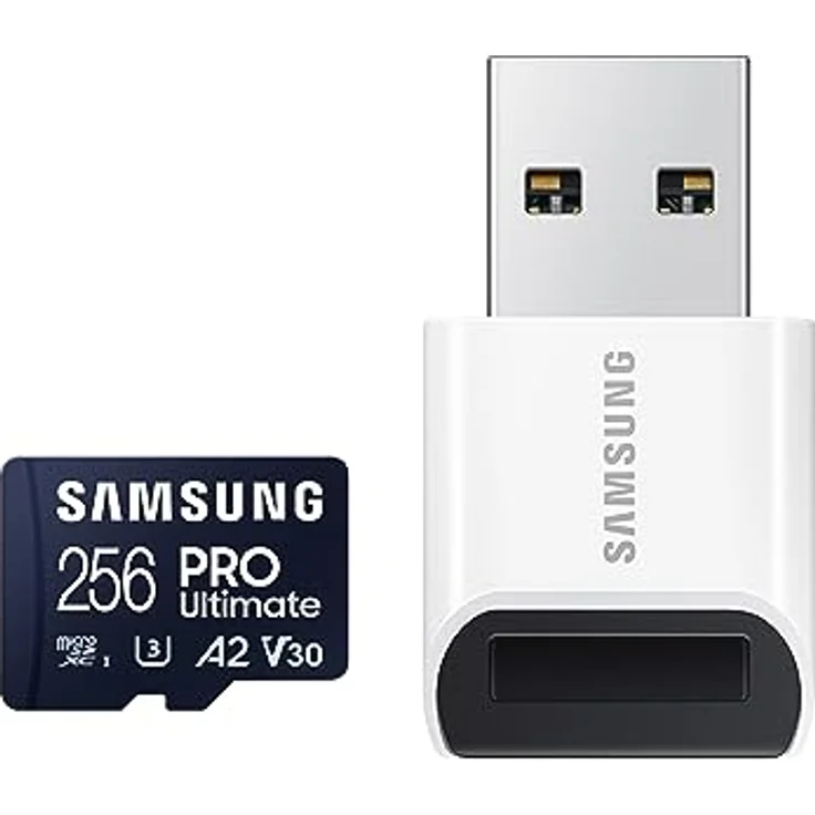 Samsung PRO Ultimate microSD Speicherkarte (MB-MY256SB/WW), 256 GB, UHS-I U3, Full HD & 4K UHD, 200 MB/s Lesen, 130 MB/s Schreiben, für Smartphone, Drohne oder Action-Cam, inkl. USB-Kartenleser – Bild 1