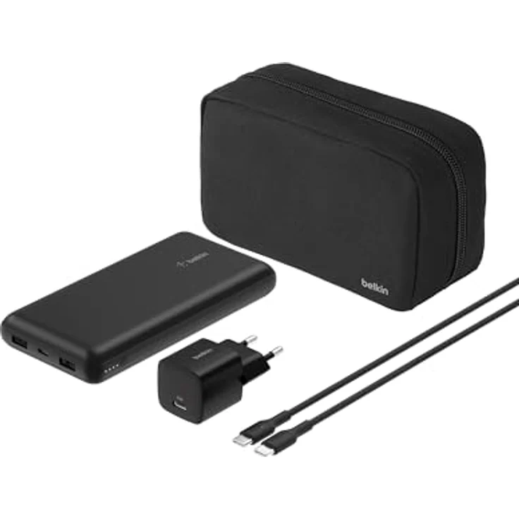 Belkin tragbares Ladegerät, 4-in-1-Power-Paket mit 20.000 mAh Power Bank, 25 W USB-C-Ladeblock, 60 W USB-C-Kabel und Reisetasche – schnelles Laden für mehrere Geräte, kompaktes Design – Bild 2