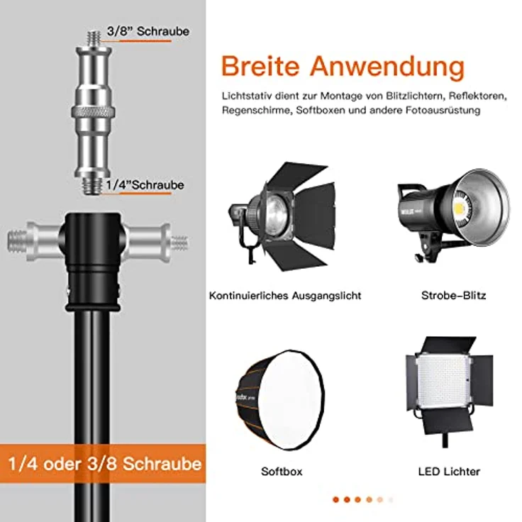 SOONPHO Auslegerarm Pro Galgen mit Gegengewicht 83-158cm, rostfreier Stahl, 1/4" 3/8" Schraube, schwarz für C-Stand Lichtstative – Bild 2