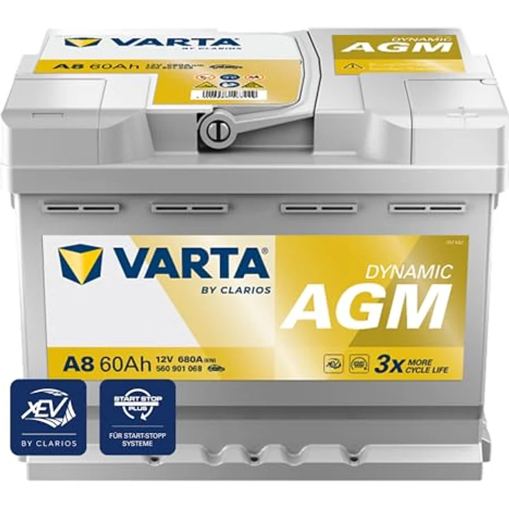 Varta Silver Dynamic AGM A8 12V 60Ah Autobatterie für Start-Stopp-Systeme, wartungsfrei, 680A Kaltstartstrom – Bild 1