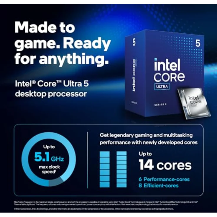 Intel® Core™ Ultra 5 Desktop-Prozessor 225F 10 Kerne (6 P-cores + 4 E-cores) bis zu 4.9 GHz, ohne Prozessorgrafik, schwarz – Bild 3