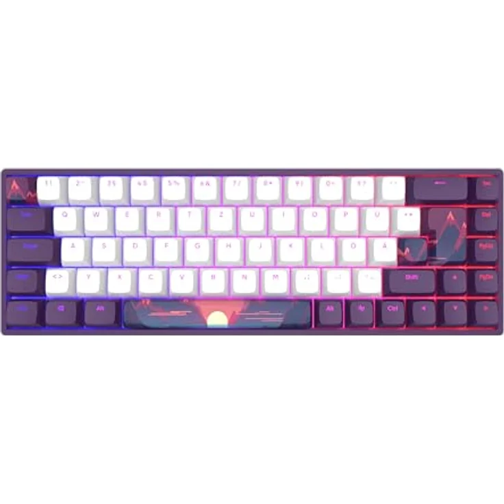 Dark Project 68 Sunrise (DE) [ISO] - Mechanische Gaming-Tastatur mit anpassbarer RGB-Beleuchtung, G3MS-Saphir-Schaltern, gefetteten Stabilisatoren, 65 %, Lila/Weiß, USB-Kabel, mehrsprachige Tastenkappen – Bild 2
