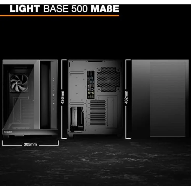 be quiet! LIGHT BASE 500 Black, Midi-Tower PC-Gehäuse für Mini-ITX, microATX, ATX Mainboards, vorinstallierte 4 Lüfter, Platz für 10 Lüfter, CPU-Kühler bis 185 mm, Grafikkarten bis 400 mm – Bild 8