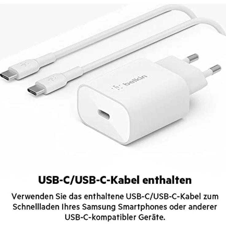 Belkin BoostCharge 25-W-Ladegerät mit PPS (USB-C Power Delivery, Schnellladegerät für das Samsung, Galaxy Tab, iPad und andere Geräte) USB-C/USB-C-Kabel enthalten – Bild 4