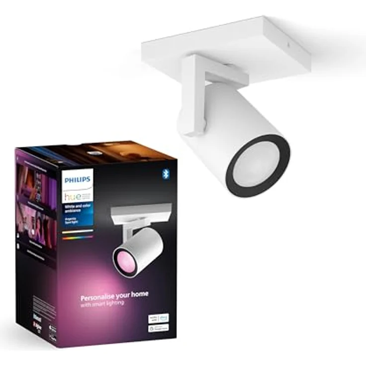 Philips Hue White & Color Ambiance Argenta Deckenlampe mit Einerspot, smarte Lichtsteuerung über Sprache und App, weiß – Bild 1