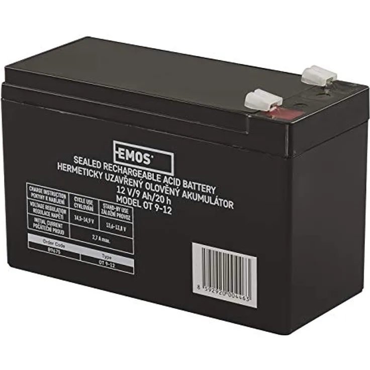 EMOS Wartungsfreier Bleiakku 12V 9Ah AGM Batterie Faston 6,3mm Anschluss für USV-Geräte 151x65x94 mm