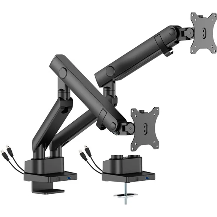 DUTZO Monitorarm Pro+ für 2 Monitore (17"-35"), mit 1 x USB-A & 1 x USB-C Port, Grau/Schwarz