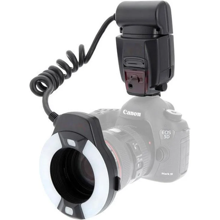 Meike MK-14EXT Ringblitz für Canon, Makro-Blitzgerät mit rotierbarer Blitzkopf