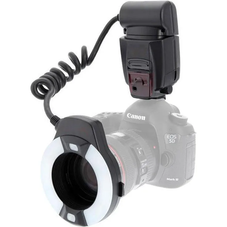 Meike MK-14EXT Ringblitz für Canon, Makro-Blitzgerät mit rotierbarer Blitzkopf